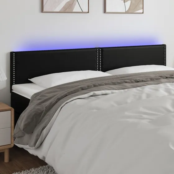 vidaXL Sengegavl med LED-lys 180x5x78/88 cm sort