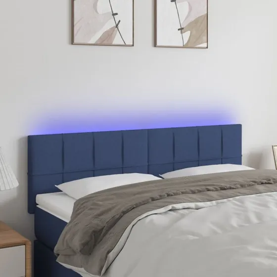 vidaXL Sengegavl med LED-lys 144x5x78/88 cm blå
