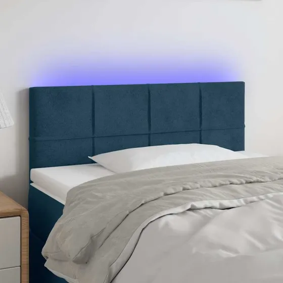 vidaXL Sengegavl med LED-lys 80x5x78/88 cm mørkeblå velour