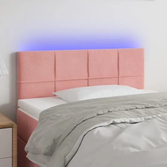 Velour Sengegavl med LED-lys, lyserød, 80x5x78/88 cm