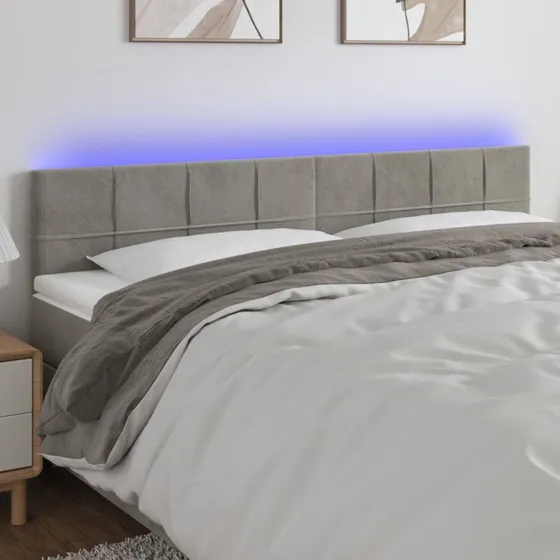 vidaXL Sengegavl med LED-lys 180x5x78/88 cm lysegrå