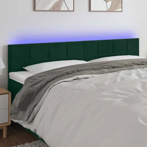 vidaXL Sengegavl med LED-lys 180x5x78/88 cm mørkegrøn