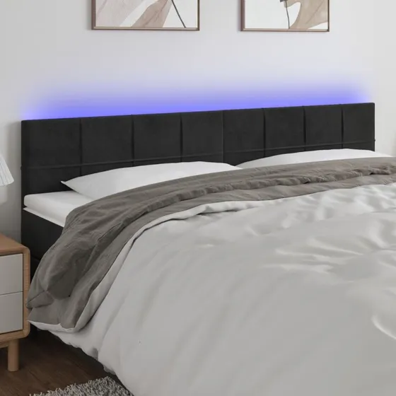 vidaXL Sengegavl med LED-lys 200x5x78/88 cm, sort