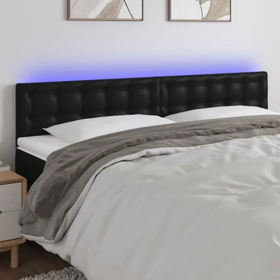 vidaXL Sengegavl med LED-lys 180x5x78/88 cm, sort