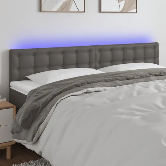 vidaXL Sengegavl med LED-lys 200x5x78/88 cm grå kunstlæder