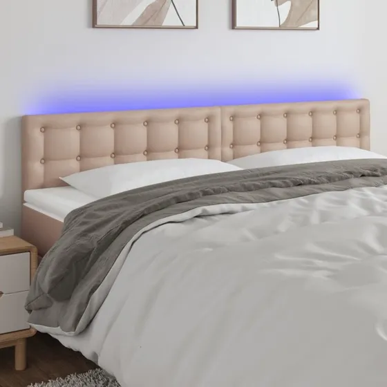 vidaXL Sengegavl med LED-lys 200x5x78/88 cm, cappuccino