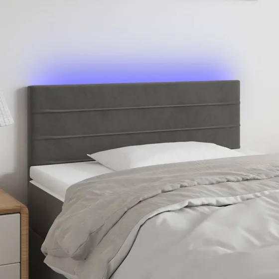 vidaXL Sengegavl med LED-lys 80x5x78/88 cm mørkegrå velour
