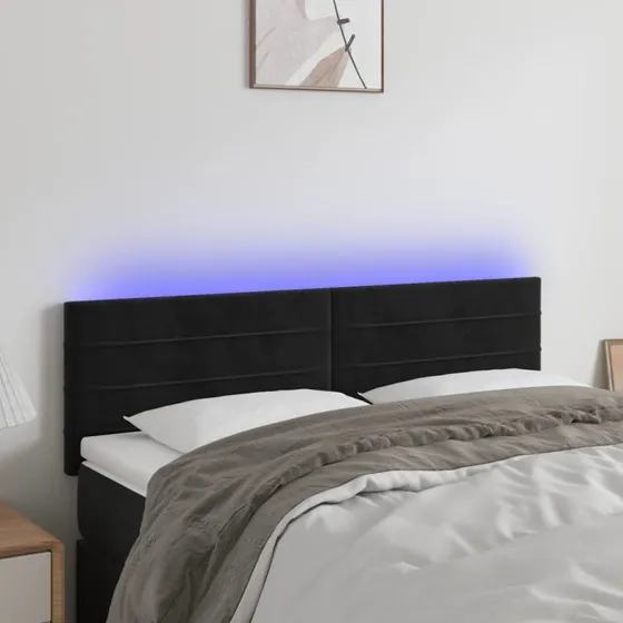 vidaXL Sengegavl med LED-lys 144x5x78/88 cm, fløjl, sort