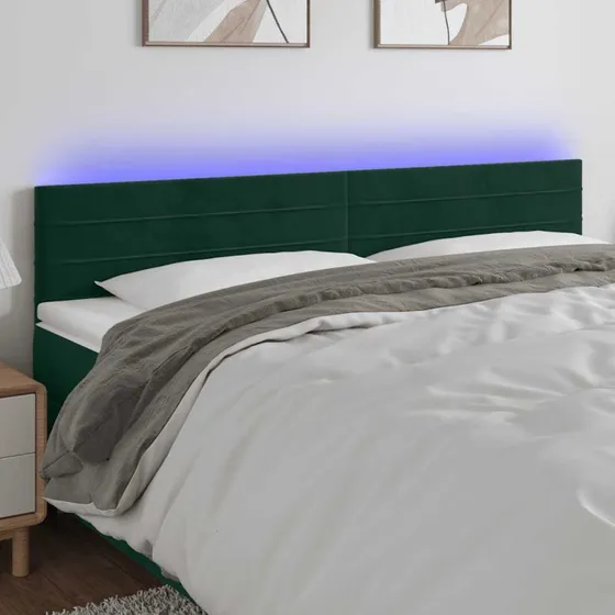 vidaXL Sengegavl med LED-lys 160x5x78/88 cm mørkegrøn fløjl