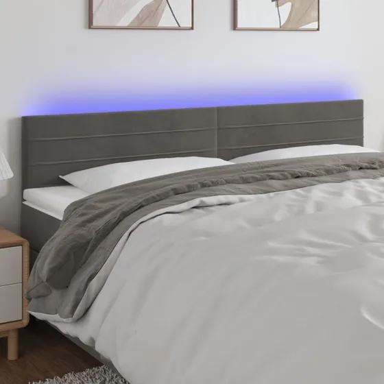 vidaXL Sengegavl med LED-lys 200x5x78/88 cm mørkegrå