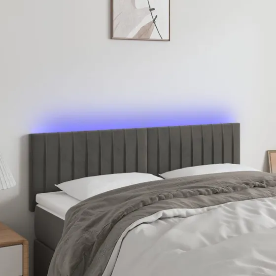 vidaXL Sengegavl med LED-lys 144x5x78/88 cm mørkegrå
