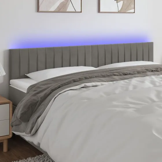 vidaXL Sengegavl med LED-lys 160x5x78/88 cm lysegrå fløjl