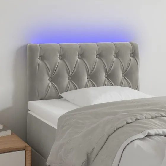 vidaXL Sengegavl med LED-lys 80x7x78/88 cm lysegrå velour