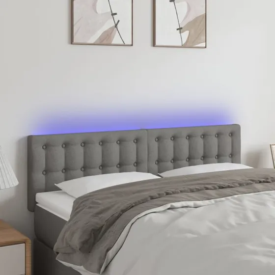 vidaXL Sengegavl med LED-lys 144x5x78/88 cm mørkegrå