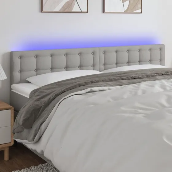 vidaXL Sengegavl med LED-lys 180x5x78/88 cm lysegrå