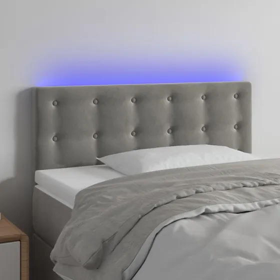 vidaXL Sengegavl med LED-lys 90x5x78/88 cm lysegrå fløjl