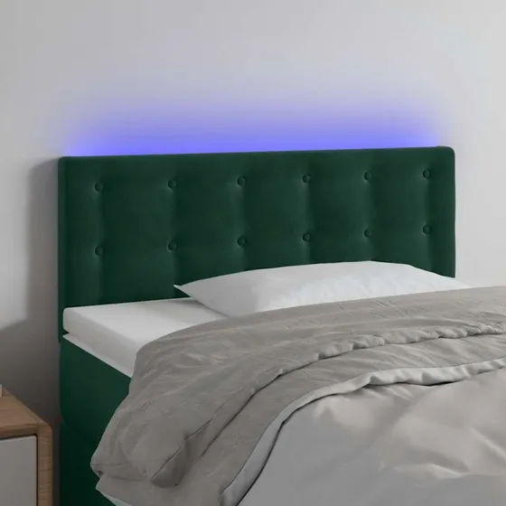 vidaXL Sengegavl med LED-lys 90x5x78/88 cm mørkegrøn fløjl