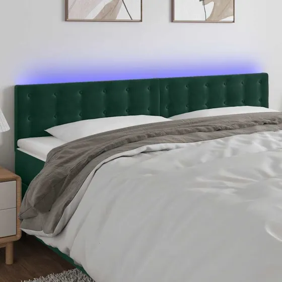 vidaXL Sengegavl med LED-lys 160x5x78/88 cm mørkegrøn fløjl