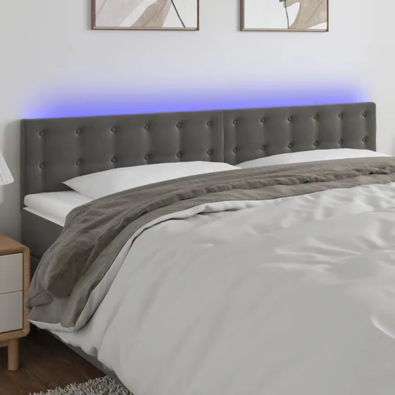 vidaXL sengegavl med LED-lys 180x5x78/88 cm mørkegrå