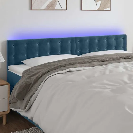 vidaXL Sengegavl med LED-lys 180x5x78/88 cm mørkeblå