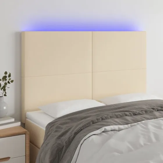 vidaXL Sengegavl med LED-lys 144x5x118/128 cm creme
