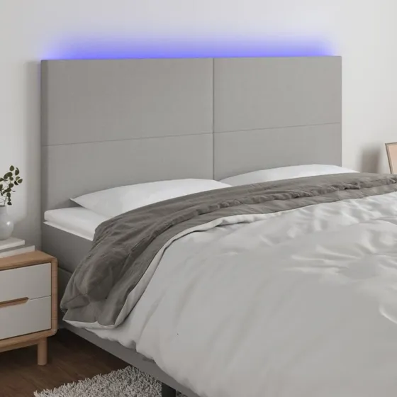 vidaXL Sengegavl med LED-lys 180x5x118/128 cm lysegrå