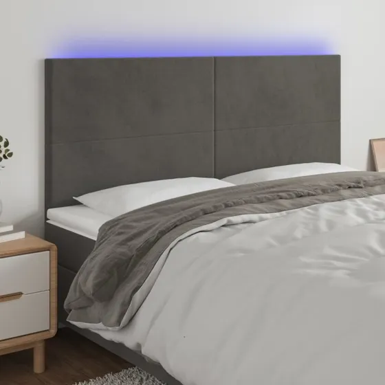 vidaXL Sengegavl med LED-lys 160x5x118/128 cm mørkegrå