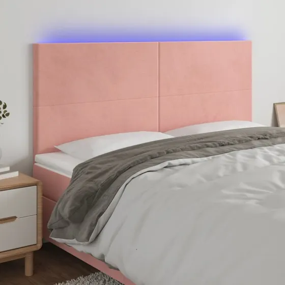 vidaXL Sengegavl med LED-lys 160x5x118/128 cm fløjl lyserød