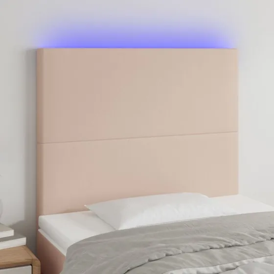 vidaXL Sengegavl med LED-lys 90x5x118/128 cm cappuccino
