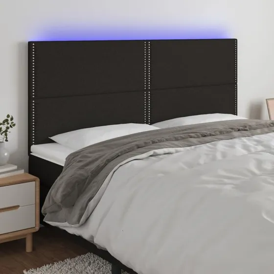 vidaXL Sengegavl med LED-lys 160x5x118/128 cm, sort