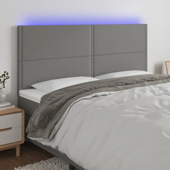 vidaXL Sengegavl med LED-lys 200x5x118/128 cm mørkegrå