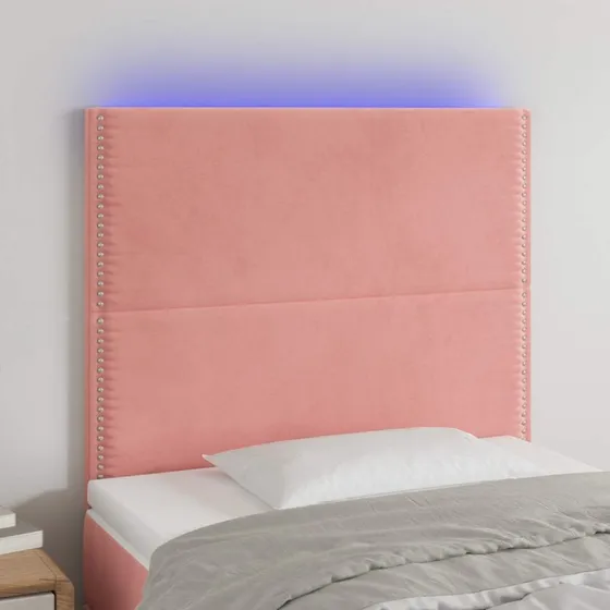vidaXL Sengegavl med LED-lys 100x5x118/128 cm fløjl lyserød