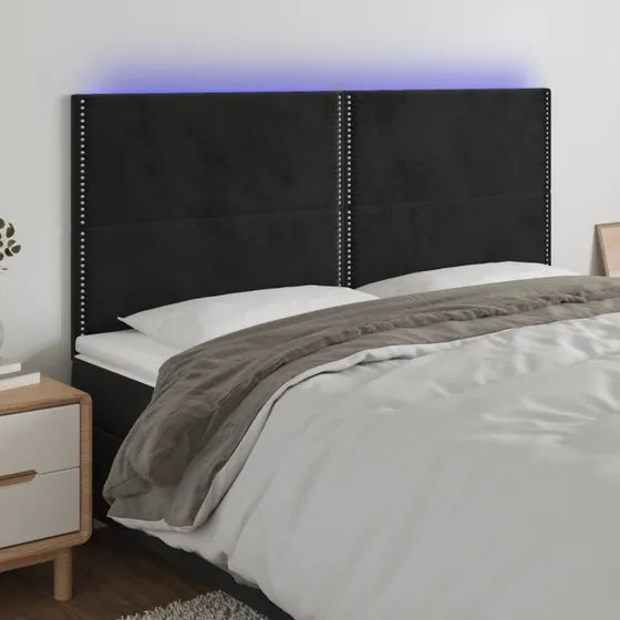 vidaXL Sengegavl med LED-lys 180x5x118/128 cm, sort