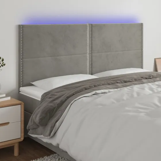 vidaXL Sengegavl med LED-lys 200x5x118/128 cm lysegrå