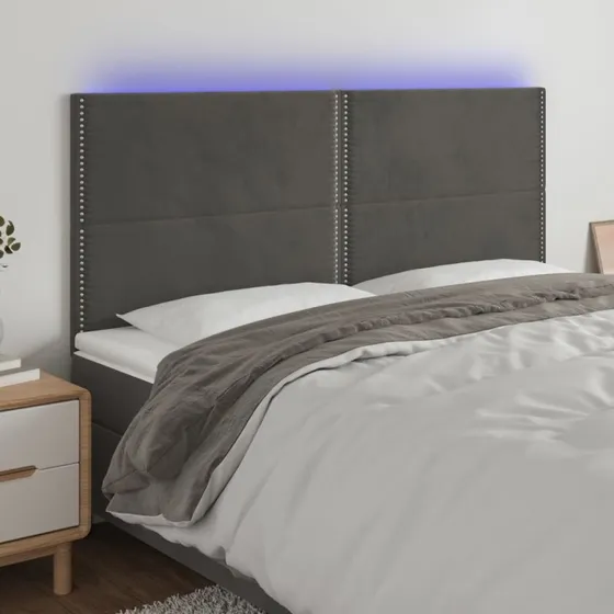 vidaXL Sengegavl med LED-lys 200x5x118/128 cm mørkegrå