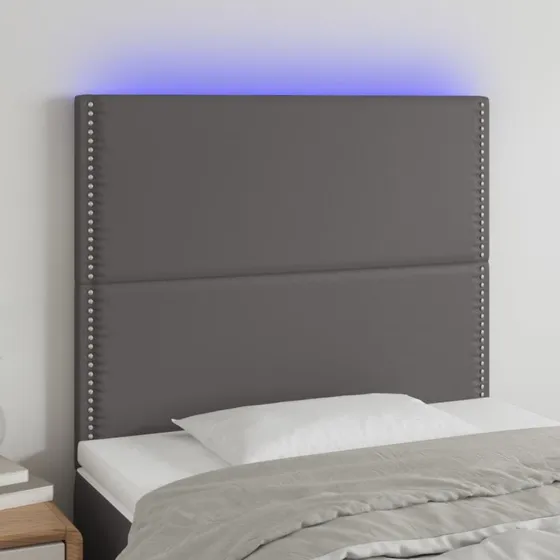 vidaXL sengegavl med LED-lys 90x5x118/128 cm grå kunstlæder