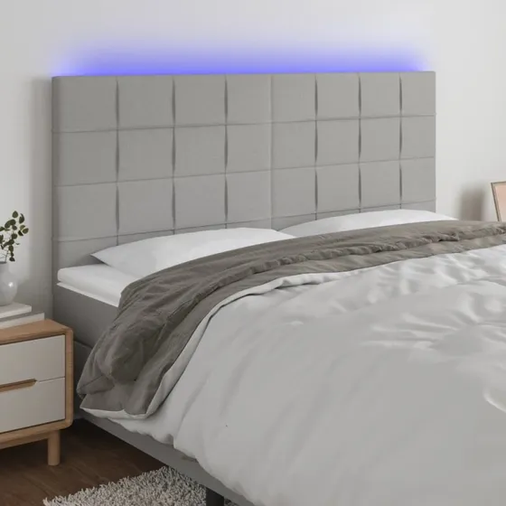 vidaXL Sengegavl med LED-lys 180x5x118/128 cm lysegrå