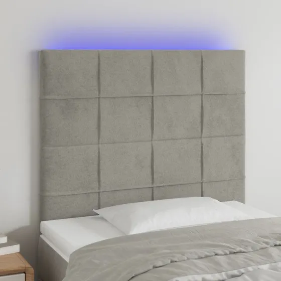 vidaXL Sengegavl med LED-lys 100x5x118/128 cm lysegrå fløjl