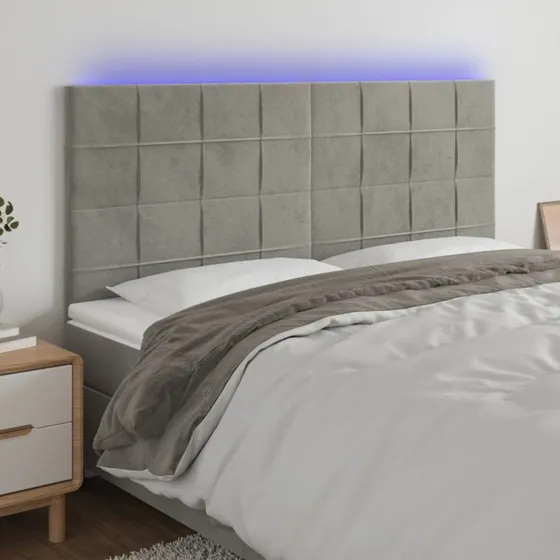 vidaXL Sengegavl med LED-lys 160x5x118/128 cm lysegrå