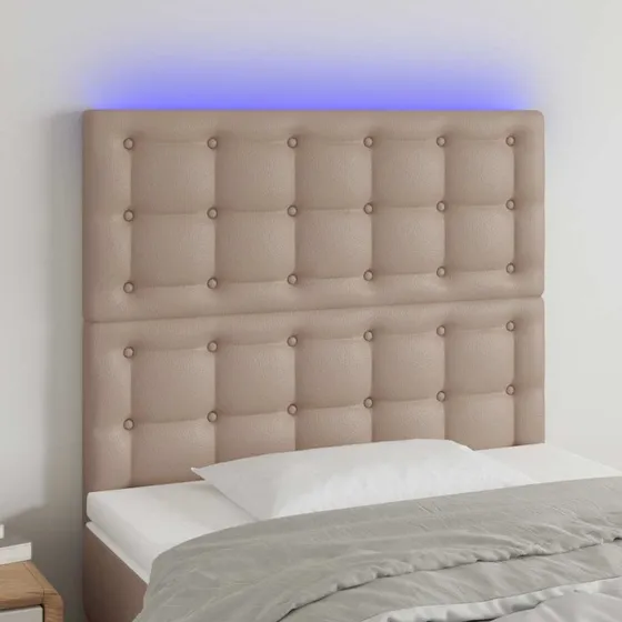 vidaXL Sengegavl med LED-lys 100x5x118/128 cm cappuccino