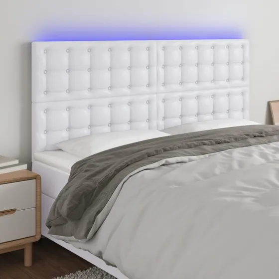 vidaXL Sengegavl med LED-lys 180x5x118/128 cm hvid kunstlæder