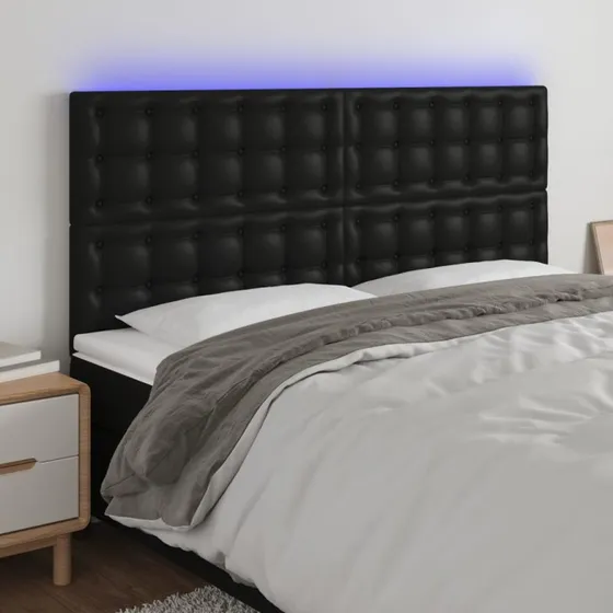 vidaXL Sengegavl med LED-lys 200x5x118/128 cm, sort
