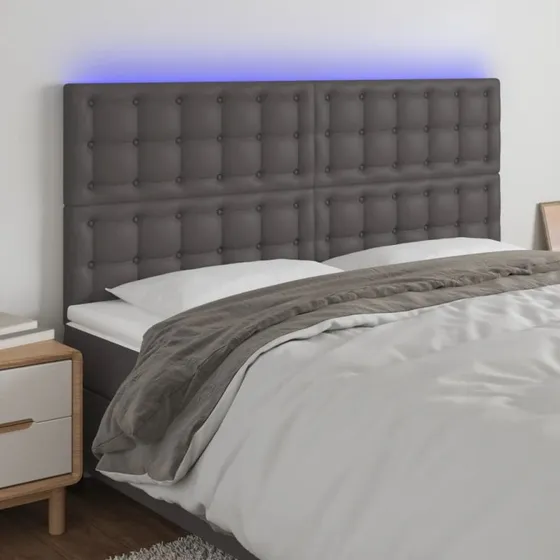 vidaXL Sengegavl med LED-lys 180x5x118/128 cm grå kunstlæder