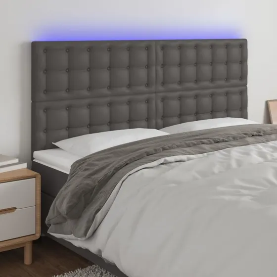 vidaXL Sengegavl med LED-lys 200x5x118/128 cm grå kunstlæder