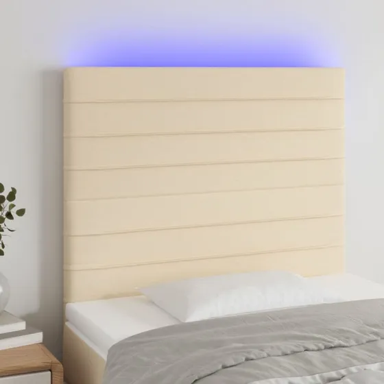 vidaXL Sengegavl med LED-lys 90x5x118/128 cm, cremefarvet