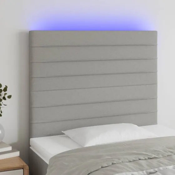 vidaXL Sengegavl med LED-lys 100x5x118/128 cm lysegrå