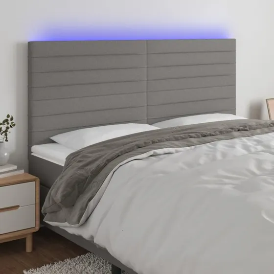 vidaXL Sengegavl med LED-lys 160x5x118/128 cm mørkegrå
