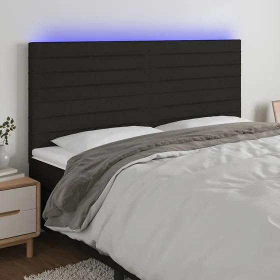 vidaXL Sengegavl med LED-lys 200x5x118/128 cm, sort