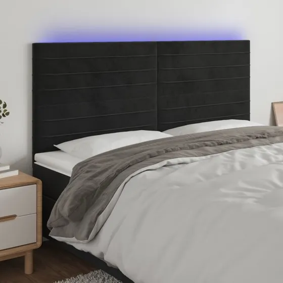 vidaXL Sengegavl med LED-lys 180x5x118/128 cm fløjl sort