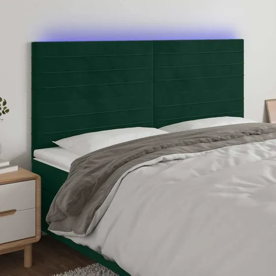 vidaXL Sengegavl med LED-lys 200x5x118/128 cm mørkegrøn fløjl